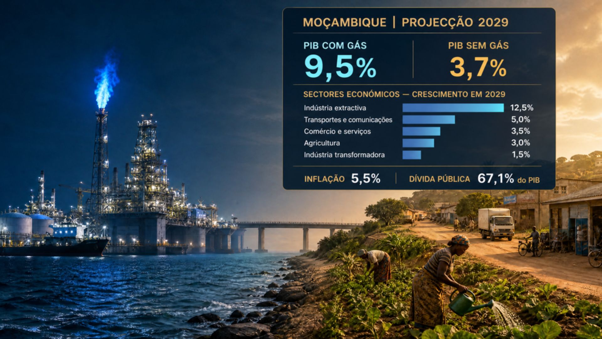 Governo Projecta Crescimento de 9,5% em 2029, Mas Economia Sem Gás Ficará em 3,7%