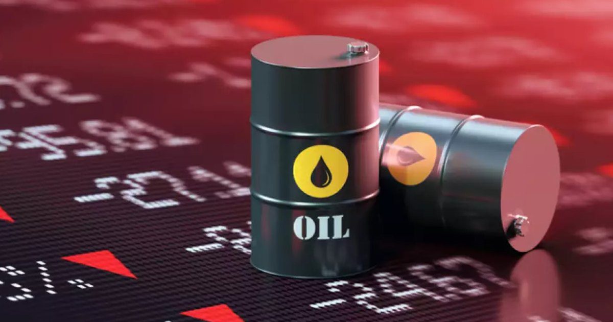 Barris de petróleo sobre painel de cotações em queda