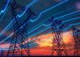 Linhas de transporte de electricidade ao pôr-do-sol